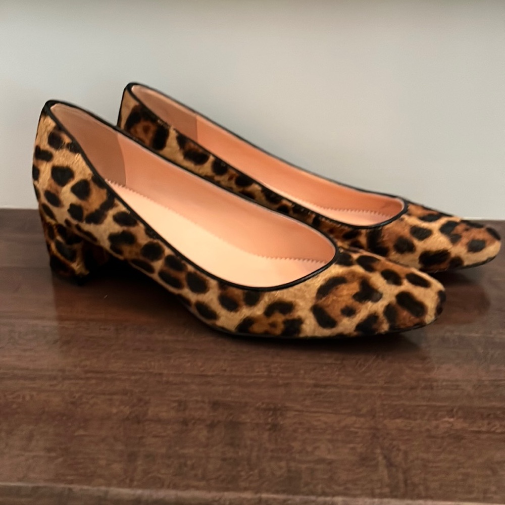 J Crew Block-Heel Pumps Leopard Calf Hair  Brown Shoes